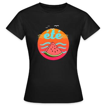 plage vacances à la mer été cercle pastèque soleil - T-shirt Femme - noir - Devant - AI Model Female 172 dark (172cm)