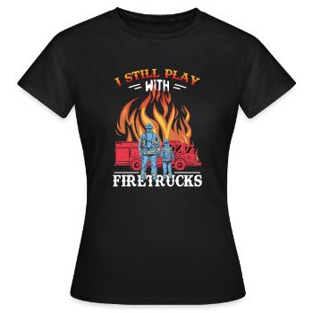 Firetruck Past And Future Firefighter Cartoon - Women's T-Shirt - black - Front - AI Model Female 172 dark (172cm)