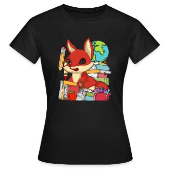 School Animal Motif Gift School Beginners Fox - Women's T-Shirt - black - Front - AI Model Female 172 dark (172cm)