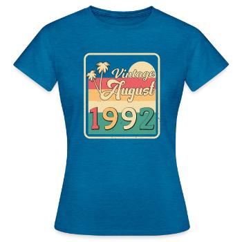 Zum 30.Lebensjahr August 1992 - Frauen T-Shirt - Antikblaues Saphir meliert - Vorne - AI Model Female 172 dark (172cm)