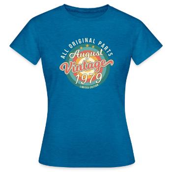 Baujahr 1979 Im August - Frauen T-Shirt - Antikblaues Saphir meliert - Vorne - AI Model Female 172 dark (172cm)