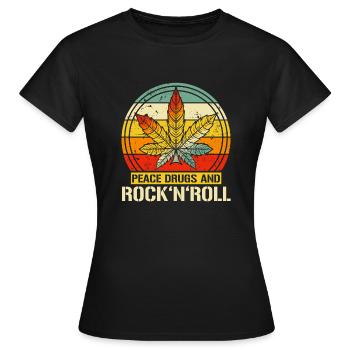 Peace Rock 'n' Roll Rock Kleidung Vintage Cannabis - Frauen T-Shirt - Schwarz - Vorne - AI Model Female 172 dark (172cm)