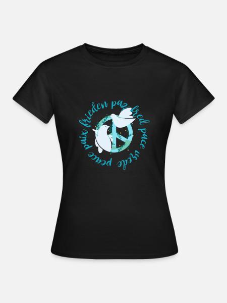 Mehrsprachiges Erdfriedenszeichen mit Tauben - Frauen T-Shirt - Schwarz