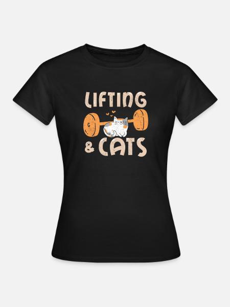 Lifting & Cats Funny Cat Lovers Gym Funny Weightli - Women's T-Shirt - black