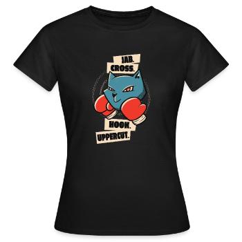 Jab Cross Hook Uppercut Cat Boxhandschuhe Athlet - Frauen T-Shirt - Schwarz - Vorne - AI Model Female 172 dark (172cm)