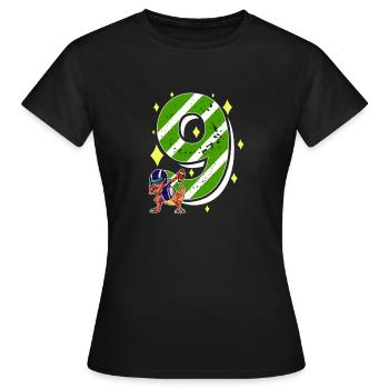 9 Jahre alter Dino American Football 9. B-Day Day - Frauen T-Shirt - Schwarz - Vorne - AI Model Female 172 dark (172cm)