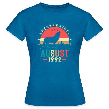 Zum 30.Lebensjahr August 1992 - Frauen T-Shirt - Antikblaues Saphir meliert - Vorne - AI Model Female 172 dark (172cm)