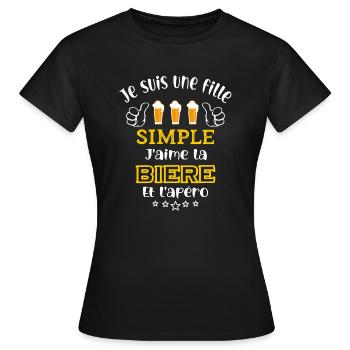 je suis une fille simple j'aime biere et apéro - T-shirt Femme - noir - Devant - AI Model Female 172 dark (172cm)