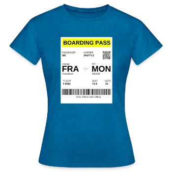 flight ticket, boarding pass, to the moon, yolo - Frauen T-Shirt - Antikblaues Saphir meliert - Vorne - AI Model Female 172 dark (172cm)