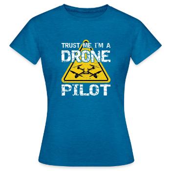 Drone avec panneau d’avertissement Drone flyer - T-shirt Femme - bleu saphir antique chiné - Devant - AI Model Female 172 dark (172cm)