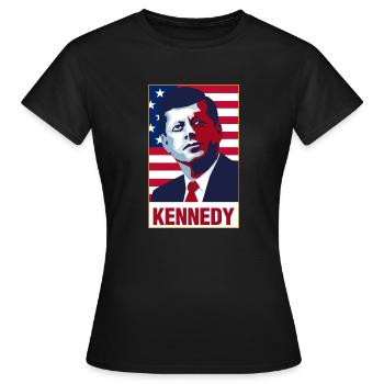 John F Kennedy Portrait American Flag - Women's T-Shirt - black - Front - AI Model Female 172 dark (172cm)