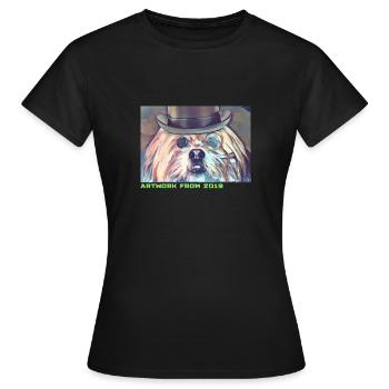 Chien avec monocle et chapeau – Œuvre d’art de 2019 - T-shirt Femme - noir - Devant - AI Model Female 172 dark (172cm)