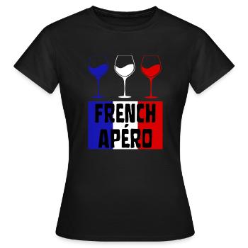 FRENCH APÉRO Vin Français bleu blanc et rouge - T-shirt Femme - noir - Devant - AI Model Female 172 dark (172cm)
