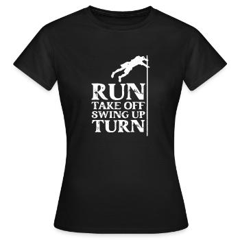 Run Take Off Swing Up Turn Stabhochsprung - Frauen T-Shirt - Schwarz - Vorne - AI Model Female 172 dark (172cm)