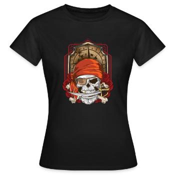 Jolly Roger Flag Crâne et Crossbones Pirate - T-shirt Femme - noir - Devant - AI Model Female 172 dark (172cm)