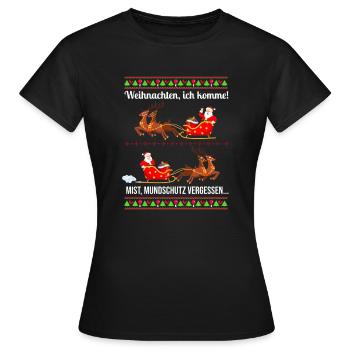 Weihnachtsmann dreht um Mundschutz vergessen - Frauen T-Shirt - Schwarz - Vorne - AI Model Female 172 dark (172cm)