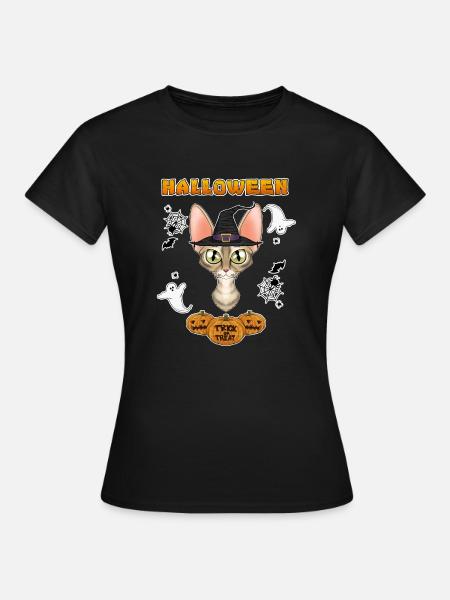 Devon Rex Cat Lover I Happy Halloween - Dame-T-shirt - sort