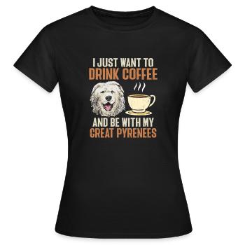 Grand Chien Des Pyrénées Café Pyrénées - T-shirt Femme - noir - Devant - AI Model Female 172 dark (172cm)