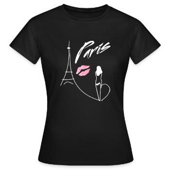 One Line Drawing Frau Eiffelturm Paris Kussmund - Frauen T-Shirt - Schwarz - Vorne - AI Model Female 172 dark (172cm)