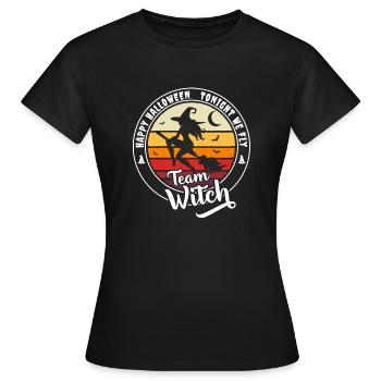 Happy Halloween Team Hexe "Heute Abend fliegen wir" - Frauen T-Shirt - Schwarz - Vorne - AI Model Female 172 dark (172cm)