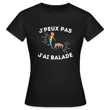 t-shirt humour chien je peux pas j'ai balade - T-shirt Femme - noir - Devant - AI Model Female 172 dark (172cm)