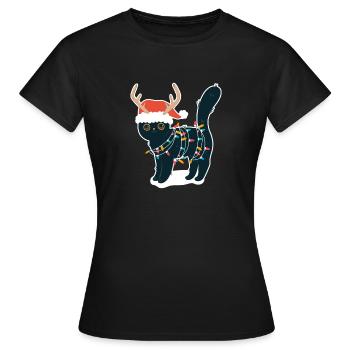Renne Chat Noir Lumières De Noël Drôle - T-shirt Femme - noir - Devant - AI Model Female 172 dark (172cm)