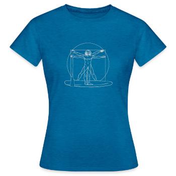 Vitruve Leonardo Da Vinci SUP Stand Up Paddle - T-shirt Femme - bleu saphir antique chiné - Devant - AI Model Female 172 dark (172cm)