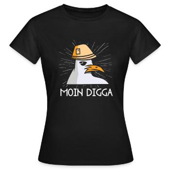 Moin Digga Seagull Nord Allemand Bas Allemand Dicton - T-shirt Femme - noir - Devant - AI Model Female 172 dark (172cm)