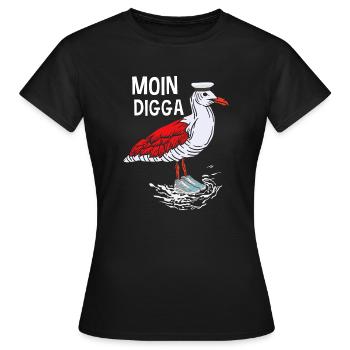 Moin Digga Mouette du Nord Allemand Bas-allemand Dicton - T-shirt Femme - noir - Devant - AI Model Female 172 dark (172cm)