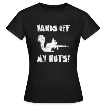 Hände weg von meinen Nüssen, wachsames Eichhörnchen - Frauen T-Shirt - Schwarz - Vorne - AI Model Female 172 dark (172cm)