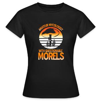 Mycologue amateur avec morilles douteuses rétro - T-shirt Femme - noir - Devant - AI Model Female 172 dark (172cm)