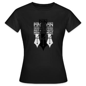 Neuheit Schreibgeräte Stilographische Stifte - Frauen T-Shirt - Schwarz - Vorne - AI Model Female 172 dark (172cm)