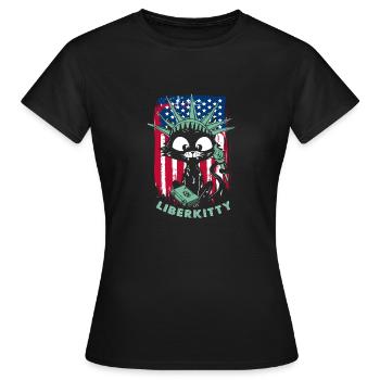 Katze Freiheitsstatue Liberkitty - Frauen T-Shirt - Schwarz - Vorne - AI Model Female 172 dark (172cm)