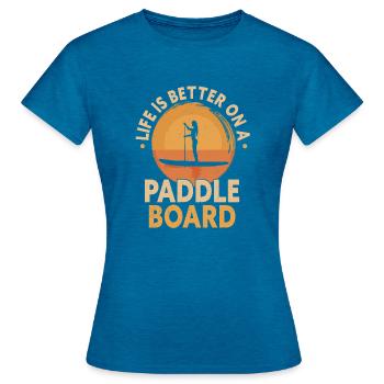 SUP Paddle Board Paddleboarding - Frauen T-Shirt - Antikblaues Saphir meliert - Vorne - AI Model Female 172 dark (172cm)