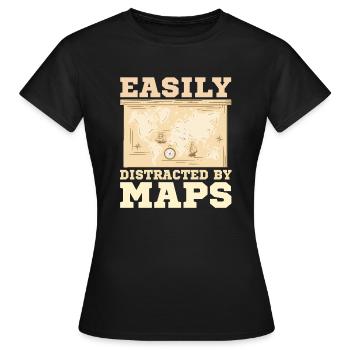Easily distracted by maps geography mapping - Women's T-Shirt - black - Front - AI Model Female 172 dark (172cm)