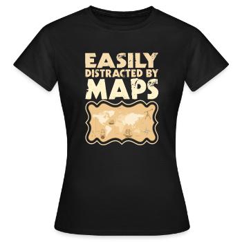 Easily distracted by Maps Geography Mapping - Women's T-Shirt - black - Front - AI Model Female 172 dark (172cm)
