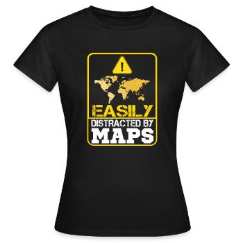 Easily distracted by Maps Geography Mapping - Women's T-Shirt - black - Front - AI Model Female 172 dark (172cm)