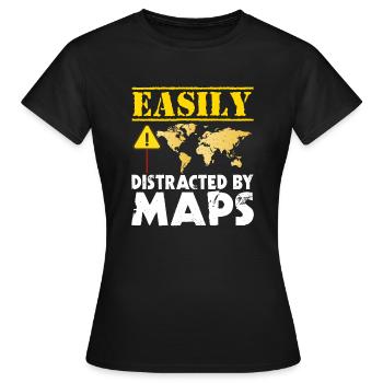 Easily distracted by maps geography mapping - Women's T-Shirt - black - Front - AI Model Female 172 dark (172cm)