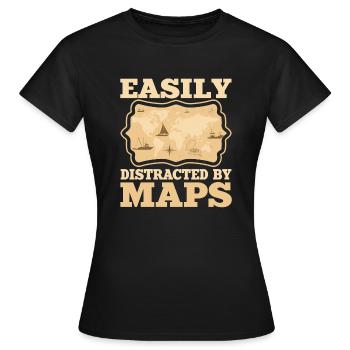 Facilement distrait par les cartes Carte de professeur de géographie - T-shirt Femme - noir - Devant - AI Model Female 172 dark (172cm)