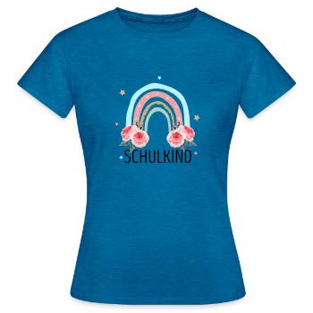 Schulkind Schulanfang Regenbogen Mädchen Blumen - Frauen T-Shirt - Antikblaues Saphir meliert - Vorne - AI Model Female 172 dark (172cm)