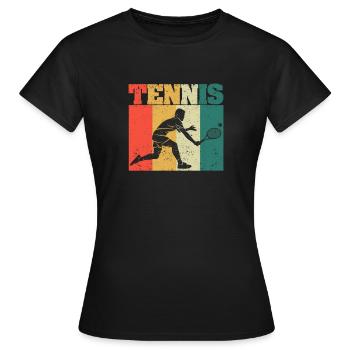 Tennis Silhouette Retro Vintage Spieler Trainer - Frauen T-Shirt - Schwarz - Vorne - AI Model Female 172 dark (172cm)