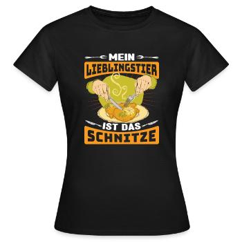 Schnitzel Mein Lieblingstier ist das Schnitzel - Frauen T-Shirt - Schwarz - Vorne - AI Model Female 172 dark (172cm)