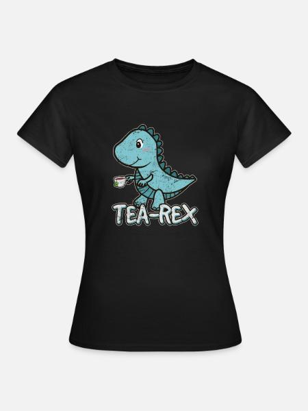 Tea Rex Dinosaur Lover Cartoon Lover Funny Cute Di - Frauen T-Shirt - Schwarz