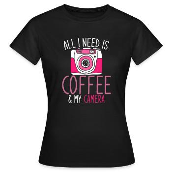 All I Need Is Coffee And My Camera Photograph - Women's T-Shirt - black - Front - AI Model Female 172 dark (172cm)