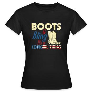 Western Lifestyle Stiefel Bling - Frauen T-Shirt - Schwarz - Vorne - AI Model Female 172 dark (172cm)