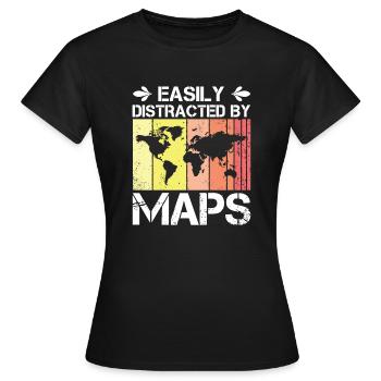 Facilement distrait par les cartes Carte de professeur de géographie - T-shirt Femme - noir - Devant - AI Model Female 172 dark (172cm)