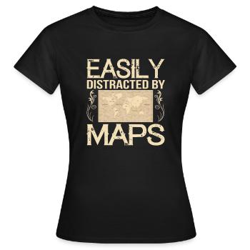 Facilement distrait par les cartes Carte de professeur de géographie - T-shirt Femme - noir - Devant - AI Model Female 172 dark (172cm)