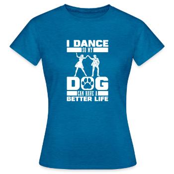 Chien professeur de danse - T-shirt Femme - bleu saphir antique chiné - Devant - AI Model Female 172 dark (172cm)