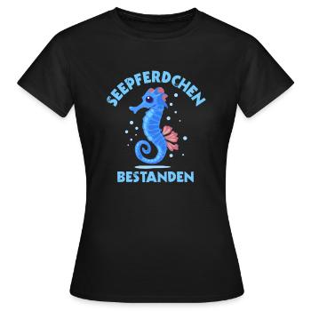 Insigne d’hippocampe Insigne de natation - T-shirt Femme - noir - Devant - AI Model Female 172 dark (172cm)