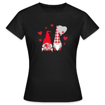 Rosa Gnome Liebe Plaid Herz Luftballons Valentinst - Frauen T-Shirt - Schwarz - Vorne - AI Model Female 172 dark (172cm)
